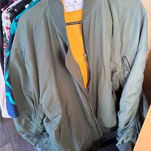Olive Green Bomber Jacket with Orange/yellow Lining
